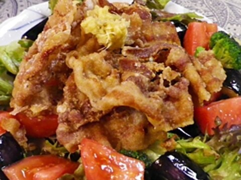 カリカリ豚バラ麺つゆサラダ